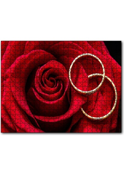 Cakapuzzle Yakın Plan Kırmızı Gül ve Alyanslar 255 Parça Puzzle Yapboz Mdf (Ahşap)