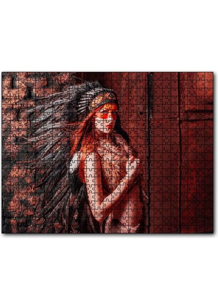 Cakapuzzle Kırmızı Işık Üstüne Yansımız Kızılderi Kıyafetli Kadın 255 Parça Puzzle Yapboz Mdf(Ahşap)