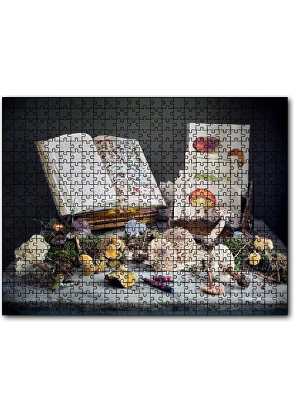 Cakapuzzle Çeşitli Mantarlar ve Mantarlara Dair Kitaplar 1000 Parça Puzzle Yapboz Mdf(Ahşap)