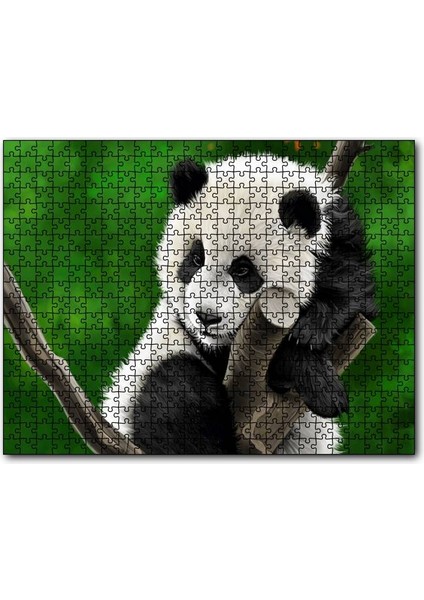 Cakapuzzle Dala Sarılmış Sevimli Panda Dijital Çizim 120 Parça Puzzle Yapboz Mdf (Ahşap)