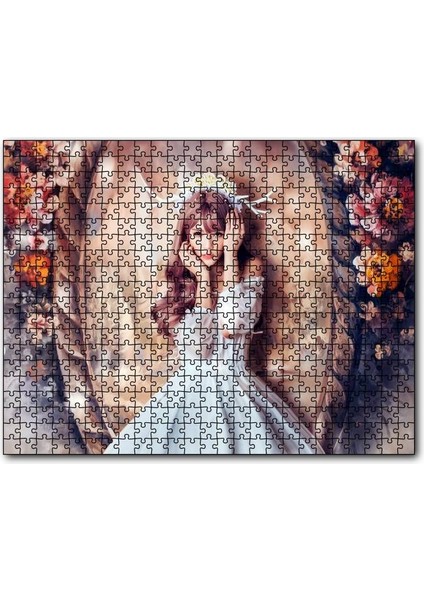 Cakapuzzle Ayna Çiçekler Önünde Beyaz Elbiseli Geyik Boynuzlu Kız 120 Parça Puzzle Yapboz Mdf(Ahşap)