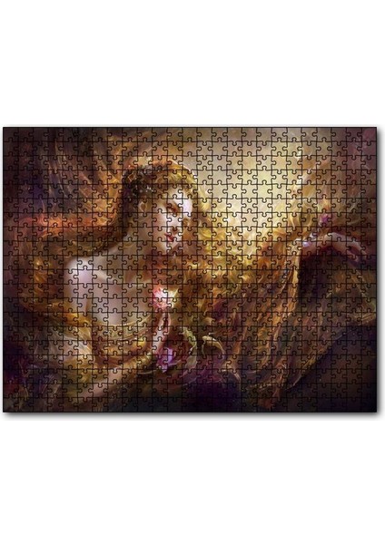 Cakapuzzle Bakır Saçlı Kadın Balıklar ve Kırmızı Gül 120 Parça Puzzle Yapboz Mdf (Ahşap)