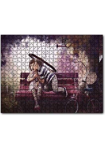 Cakapuzzle Bankta Kızı Öpen Şemsiyeli Çocuk 1000 Parça Puzzle Yapboz Mdf(Ahşap)