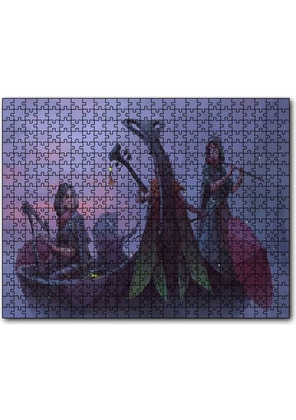 Cakapuzzle Gece Sisler Arasındaki Kayık ve Çalgıcı Kızlar 255 Parça Puzzle Yapboz Mdf (Ahşap)