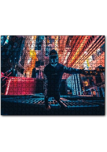Cakapuzzle Neon Maskeli Adam ve Gökdelenler 120 Parça Puzzle Yapboz Mdf (Ahşap)