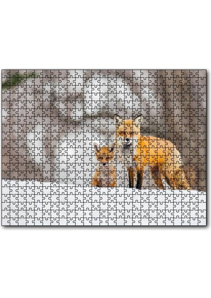 Cakapuzzle Karlar Üzerinde Kutup Tilkisi ve Yavrusu 1000 Parça Puzzle Yapboz Mdf(Ahşap)