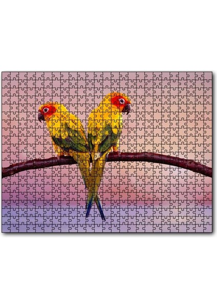 Cakapuzzle Daldaki Sarı Kırmızı Yeşil Sevda Kuşları Flu Deniz 255 Parça Puzzle Yapboz Mdf (Ahşap)