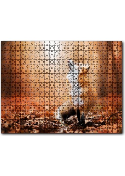 Cakapuzzle Orman Zemininde Yapraklar ve Yukarı Bakan Tilki 255 Parça Puzzle Yapboz Mdf (Ahşap)