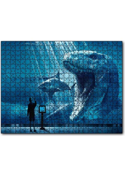 Cakapuzzle Megalodon Büyük Beyaz Köpekbalığı ve Insan 500 Parça Puzzle Yapboz Mdf (Ahşap)