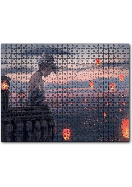Cakapuzzle Balkonda Anime Karakteri Kız ve Dilek Ateşleri 120 Parça Puzzle Yapboz Mdf (Ahşap)