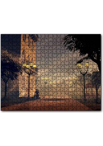 Cakapuzzle Sokak Lambaları Bulutlar ve Şapkalı Adam 1000 Parça Puzzle Yapboz Mdf(Ahşap)