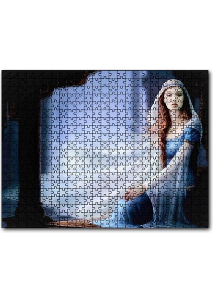 Cakapuzzle Mavi Elbiseli Kadın ve Sütunlar 120 Parça Puzzle Yapboz Mdf (Ahşap)