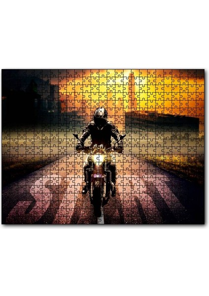 Cakapuzzle Motorsikletli Adam Günbatımı ve Gökdelenler 255 Parça Puzzle Yapboz Mdf (Ahşap)