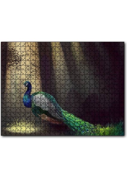 Cakapuzzle Ormandaki Yalnız Tavuskuşu ve Ağaçlar 1000 Parça Puzzle Yapboz Mdf(Ahşap)