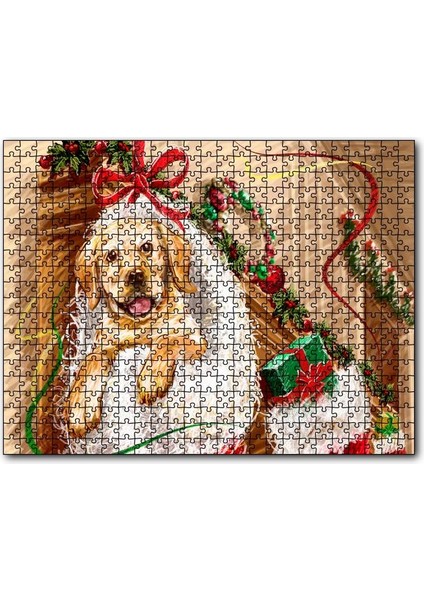 Cakapuzzle Şömineye Asılı Yılbaşı Hediyeleri ve Yavru Köpek 120 Parça Puzzle Yapboz Mdf (Ahşap)