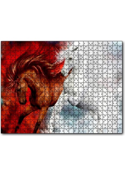 Cakapuzzle Kahverengi At Kızıl Zemin Beyaz At Beyaz Zemin 120 Parça Puzzle Yapboz Mdf (Ahşap)
