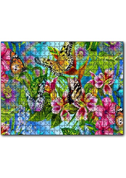 Cakapuzzle Rengarenk Çiçekler Üzerinde Rengarenk Kelebekler 255 Parça Puzzle Yapboz Mdf (Ahşap)