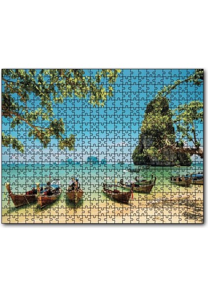 Caka Tablo Cakapuzzle Tayland Krabi Sahilinde Kayıklar 120 Parça Puzzle Yapboz Mdf (Ahşap)