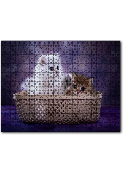 Cakapuzzle Sepette Beyaz ve Tekir Sevimli Kediler 255 Parça Puzzle Yapboz Mdf (Ahşap)