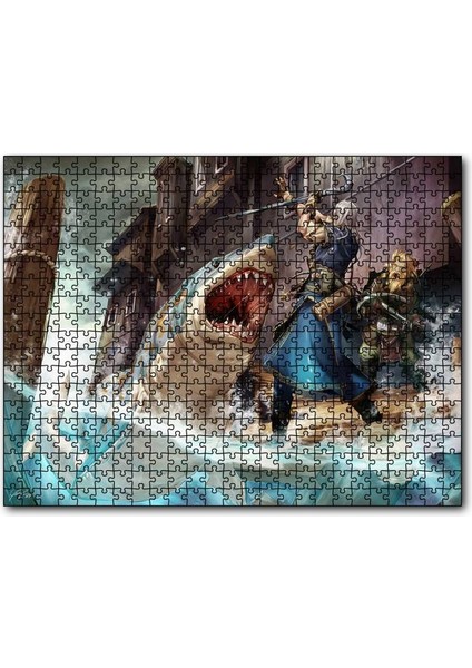 Cakapuzzle Vikingler ve Saldıran Köpekbalığı Illüstrasyon 1000 Parça Puzzle Yapboz Mdf(Ahşap)