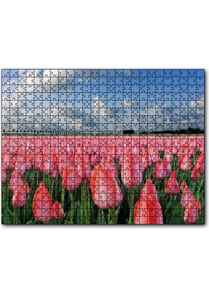 Cakapuzzle Pembe Lale Bahçesi Görseli 255 Parça Puzzle Yapboz Mdf (Ahşap)