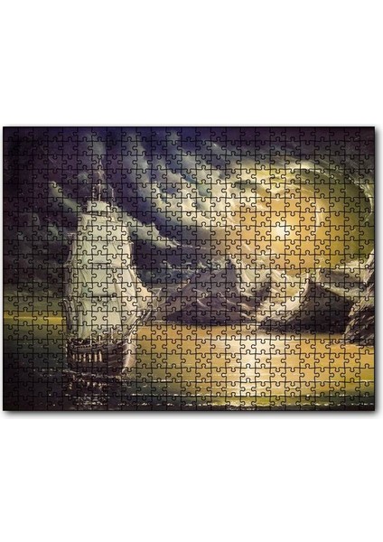 Cakapuzzle Yelkenli Bulutlar Kayalıklar ve Ay Işığı 120 Parça Puzzle Yapboz Mdf (Ahşap)