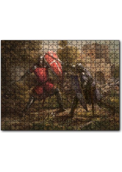 Cakapuzzle Çarpışan Zırhlı Şövalyeler Yağlıboya 120 Parça Puzzle Yapboz Mdf (Ahşap)