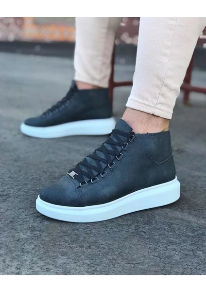 032 Gri Bağcıklı Sneakers Yarım Bilek Bot