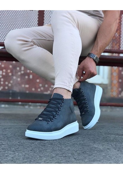 032 Gri Bağcıklı Sneakers Yarım Bilek Bot