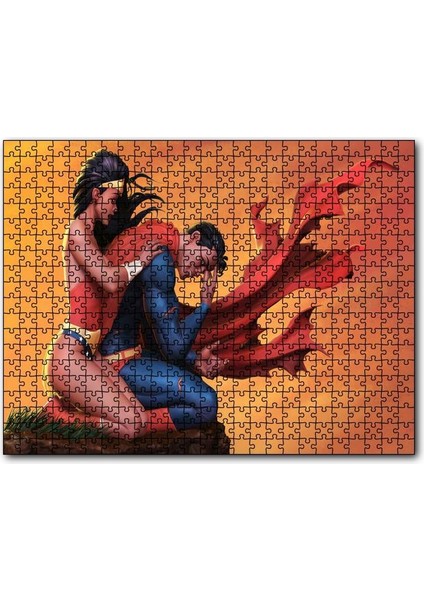 Cakapuzzle Süpermen ve Sarılan Harika Kadın Görseli 120 Parça Puzzle Yapboz Mdf (Ahşap)