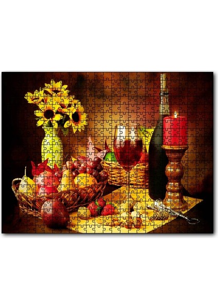 Cakapuzzle Meya Çiçek Şarap Kuruyemiş Görseli 255 Parça Puzzle Yapboz Mdf (Ahşap)