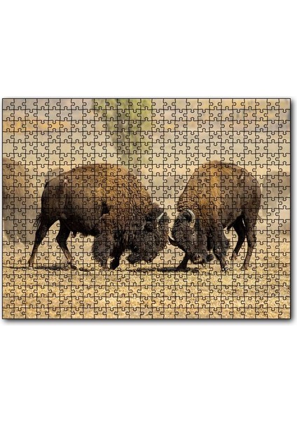 Cakapuzzle Çayırda Gövde Gösterisindeki Bizonlar 120 Parça Puzzle Yapboz Mdf (Ahşap)