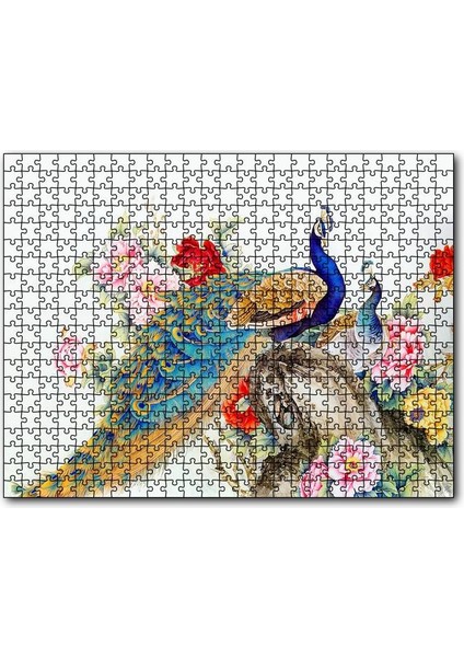 Cakapuzzle Tavuskuşları ve Çiçekler Dijital Çizim 120 Parça Puzzle Yapboz Mdf (Ahşap)