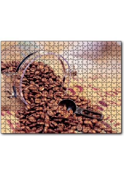 Cakapuzzle Cam Kavanoz Kahve Çekirdekleri Çuval Zemin 120 Parça Puzzle Yapboz Mdf (Ahşap)