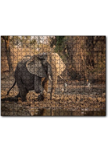 Cakapuzzle Çamur Banyosu Yapan Fil ve Arkada Leylekler 120 Parça Puzzle Yapboz Mdf (Ahşap)