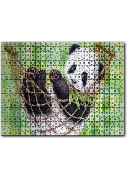 Cakapuzzle Hamakta Dinlenen Panda Dijital Çizim 500 Parça Puzzle Yapboz Mdf (Ahşap)