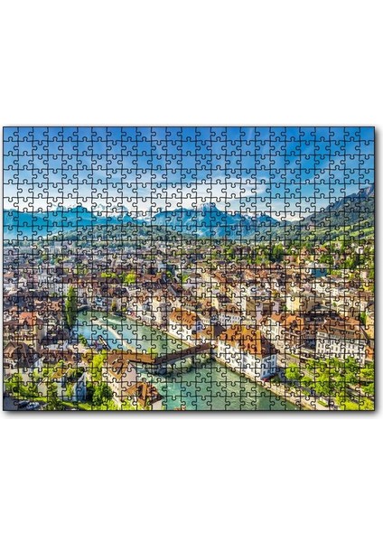 Cakapuzzle Isviçre Luzern ve Arkaplanda Dağlar 255 Parça Puzzle Yapboz Mdf (Ahşap)