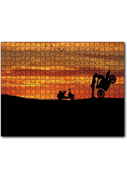Cakapuzzle Motorsikletli Sürücü Kızı Öpüyor Kızıl Günbatımı 500 Parça Puzzle Yapboz Mdf (Ahşap)