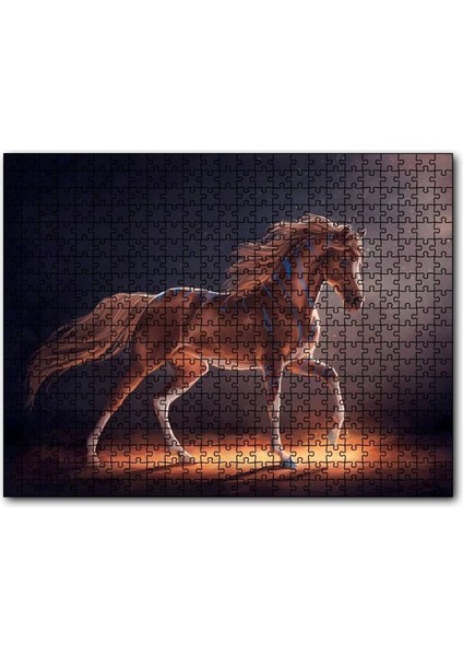 Cakapuzzle Muhteşem Kahverengi Aygır ve Mavi Desenleri 255 Parça Puzzle Yapboz Mdf (Ahşap)