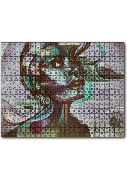 Cakapuzzle Renkli Siyahi Kadın Portre Duvar Boyama 255 Parça Puzzle Yapboz Mdf (Ahşap)