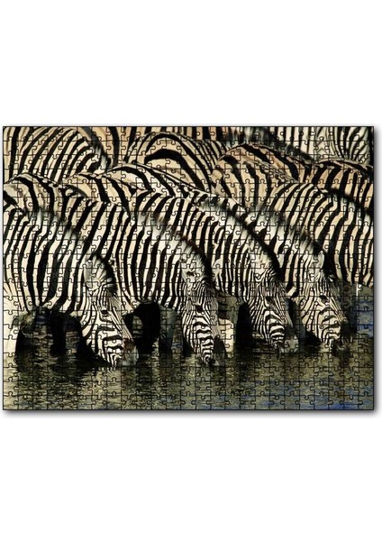 Cakapuzzle Su Içen Zebra Sürüsü Görseli 500 Parça Puzzle Yapboz Mdf (Ahşap)