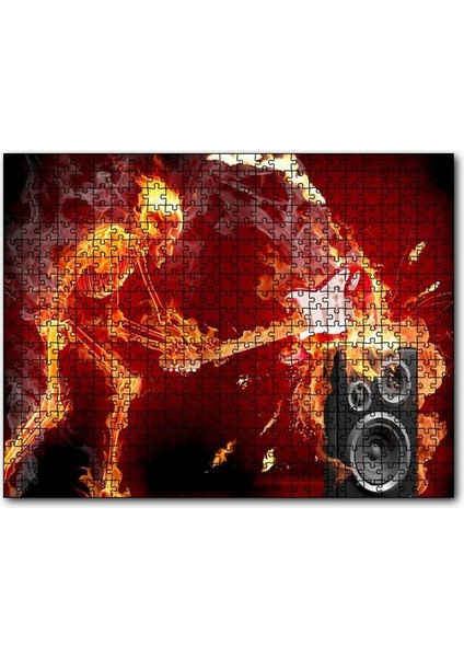 Cakapuzzle Iskelet Gitarist Alevler Içinde 120 Parça Puzzle Yapboz Mdf (Ahşap)