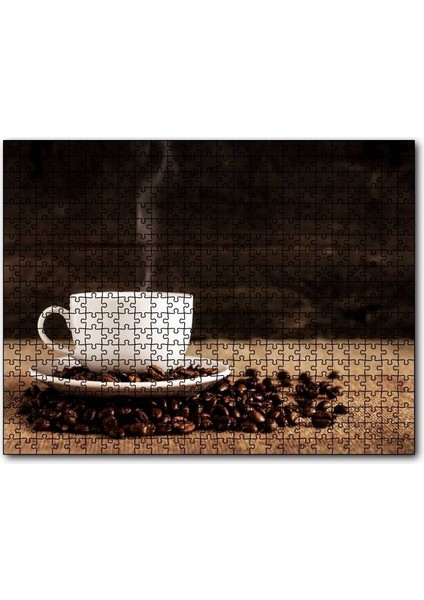 Cakapuzzle Kahve Çekirdekleri ve Dumanı Üstünde Fincan Kahve 1000 Parça Puzzle Yapboz Mdf(Ahşap)