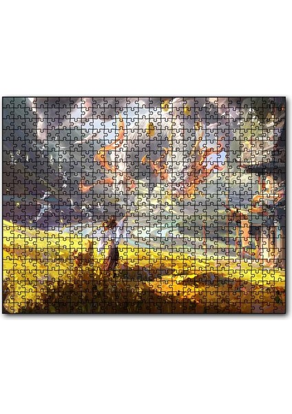 Cakapuzzle Genç Kadın ve Dev Yapraklar Yağlıboya Efekt 500 Parça Puzzle Yapboz Mdf (Ahşap)