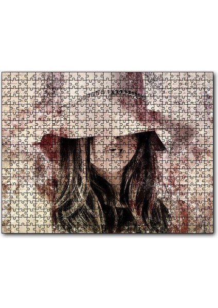 Cakapuzzle Mektup Zeminde Gizemli Şapkalı Genç Kız 120 Parça Puzzle Yapboz Mdf (Ahşap)
