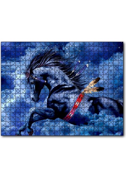Cakapuzzle Siyah Kızılderili Atı ve Bulutlu Gökler 120 Parça Puzzle Yapboz Mdf (Ahşap)