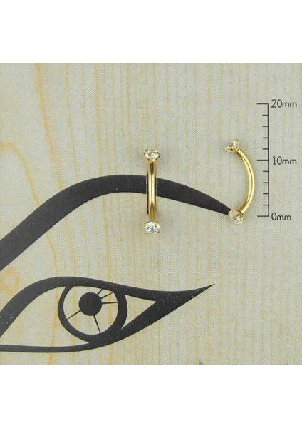 Sarı Zirkon Taşlı Kaş Tragus Daith Rook Çelik Piercing 10 mm