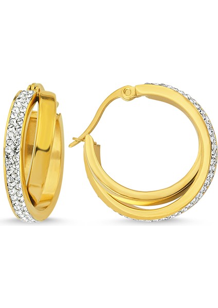 Çelik Gold Kristal Taşlı Küpe