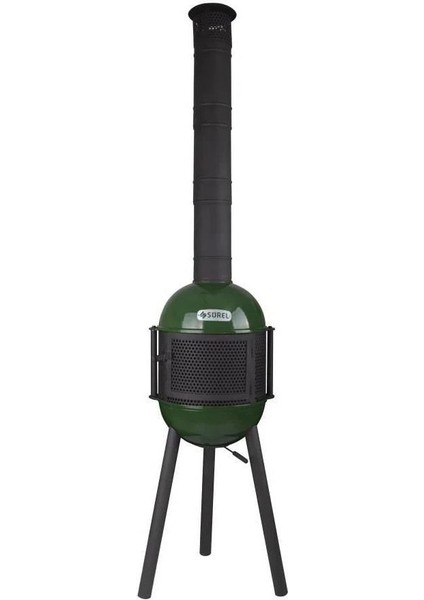 Çok Amaçlı Döküm Bahçe Şöminesi Teras Sobası Barbekü - Yeşil