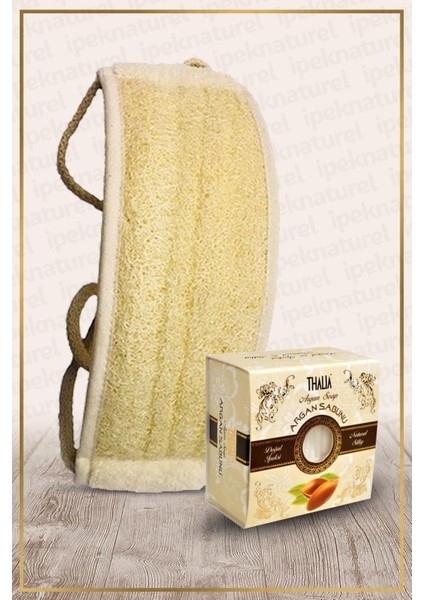 Kabak Lifi Kese Uzun Sırt Tipi Ipli + Argan Thalia Banyo Sabunu